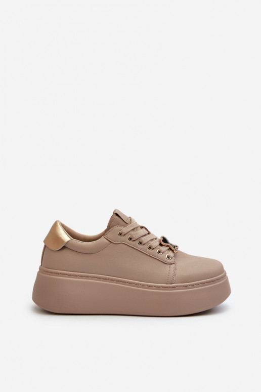 Women's Leather Platform Sneakers in Beige by Vinceza 66700