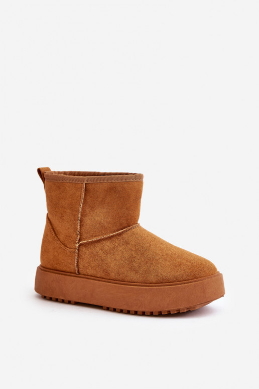 Womens Snow Boots On Platform Made Of Eco Suede Camel Atteria