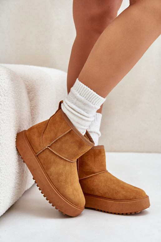 Womens Snow Boots On Platform Made Of Eco Suede Camel Atteria