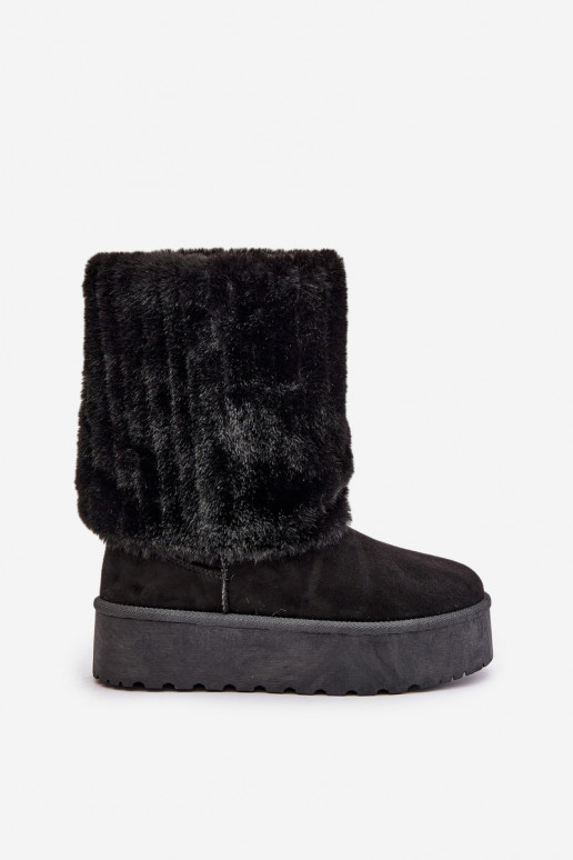 Platform Snow Boots With Rolled Shaft Black Lisonea