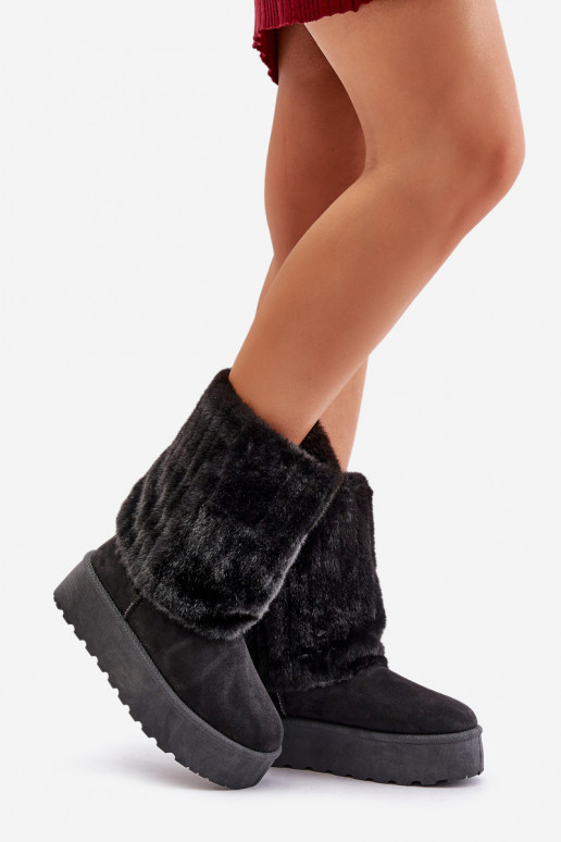 Platform Snow Boots With Rolled Shaft Black Lisonea