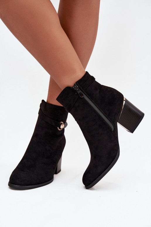 Women's insulated ankle boots with heel with decorative strap Black Galissa