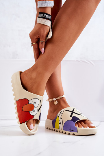Printed Rubber Slippers Beige Monsters