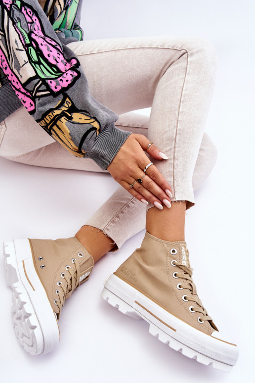 Wysokie Materiałowe Trampki Na Platformie Big Star LL274160 Beżowe