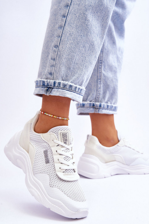 Damskie Materiałowe Buty Sportowe Memory Foam System Big Star LL274A064 Białe