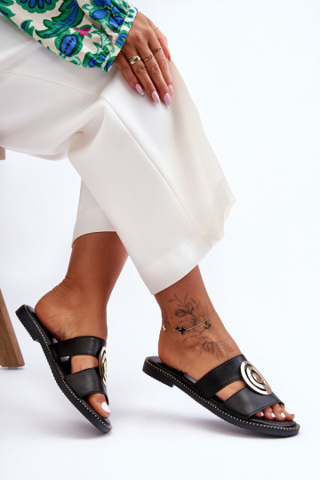 Modne KlapkiwithLustrzaną Ozdobą Czarne Deep Breath 2