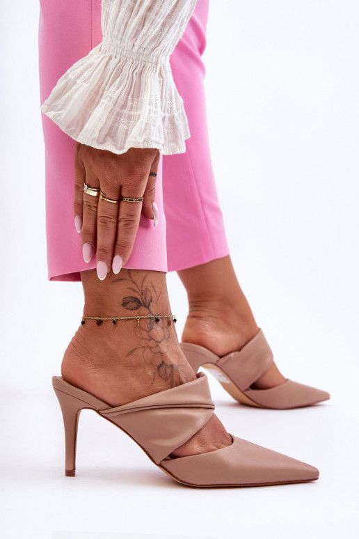 Leather Sandals on Heels Dark Beige Aveline