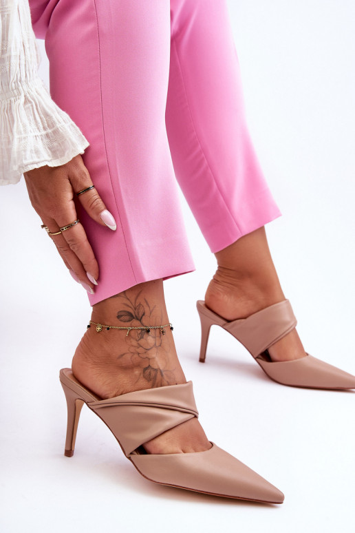 Leather Sandals on Heels Dark Beige Aveline