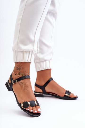 Women's Flat Sandals with Ornamental Strap Black Adissa 2