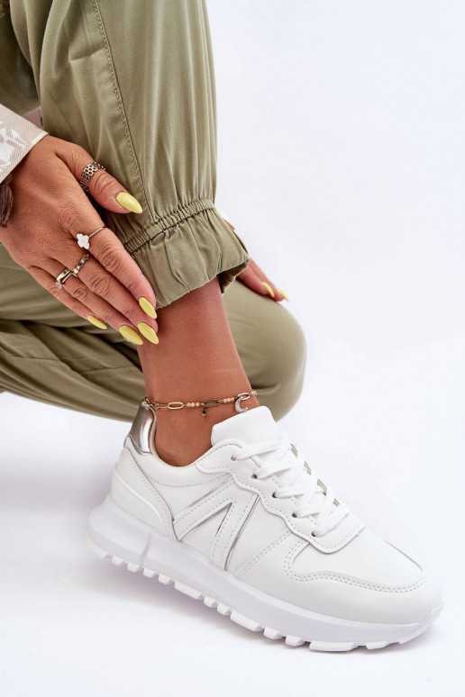 Skórzane Damskie Buty Sportowe Białe Kabama