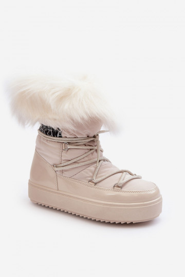 Women's Lace-up Snow Boots Light Beige Santero 2