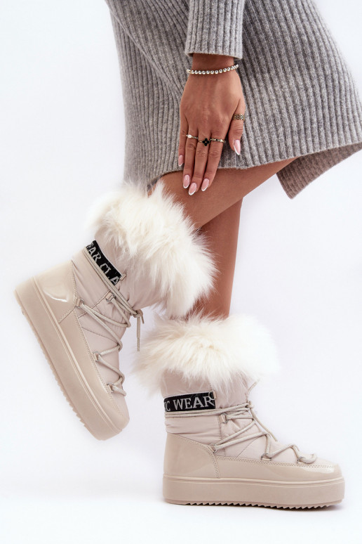 Damskie Śniegowce Sznurowane Jasnobeżowe Santero