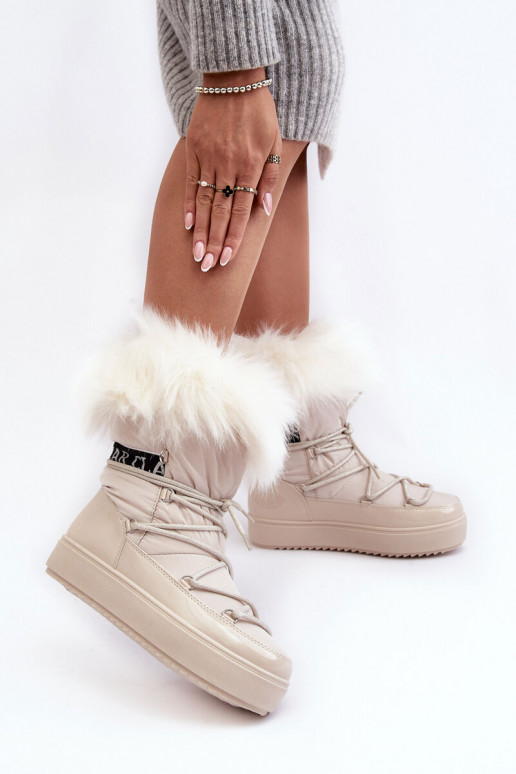 Women's Lace-up Snow Boots Light Beige Santero