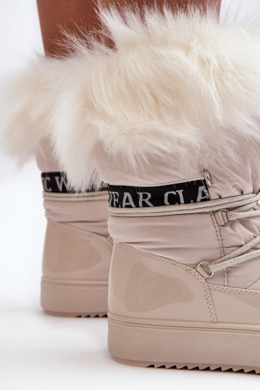 Damskie Śniegowce Sznurowane Jasnobeżowe Santero