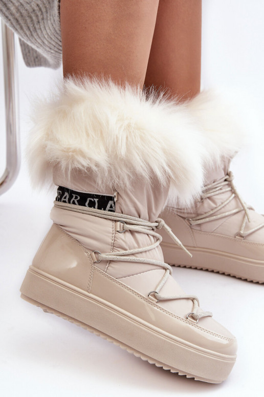 Women's Lace-up Snow Boots Light Beige Santero