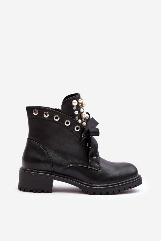 Decorated Women's Boots with Zipper Black Elonte