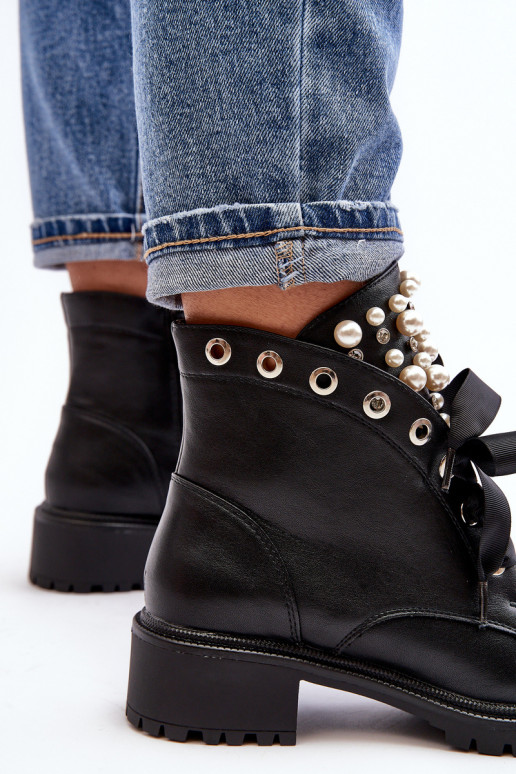 Decorated Women's Boots with Zipper Black Elonte