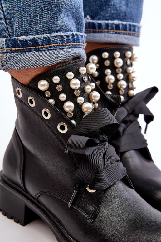 Decorated Women's Boots with Zipper Black Elonte
