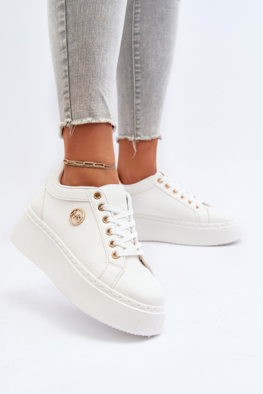 White Women's Low Platform Sneakers Telirra