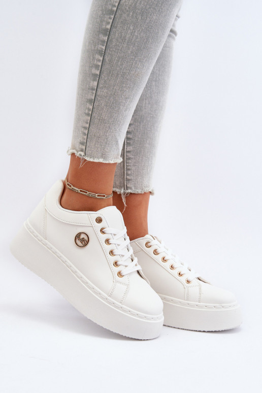 White Women's Low Platform Sneakers Telirra