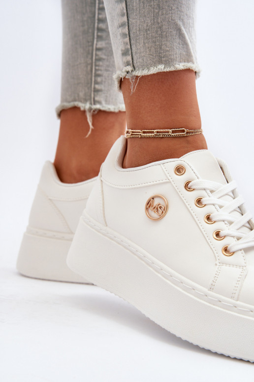 White Women's Low Platform Sneakers Telirra