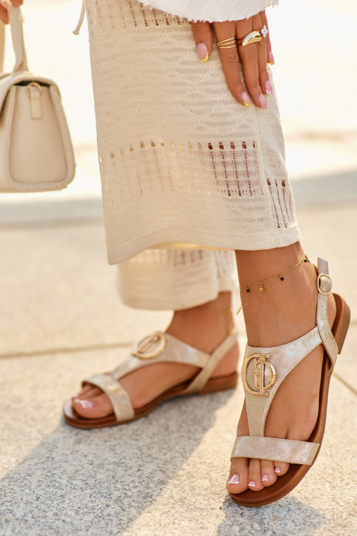 Flat Women's Sandals with Decoration S.Barski KV27-051 Gold