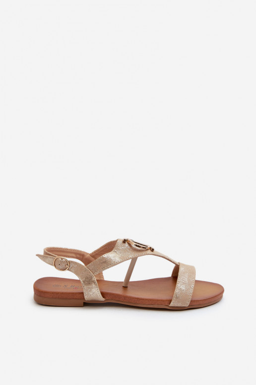 Flat Women's Sandals with Decoration S.Barski KV27-051 Gold