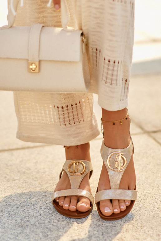 Płaskie Sandały DamskiewithOzdobą S.Barski KV27-051 Złote