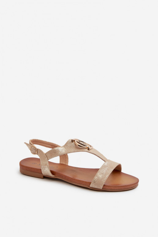 Flat Women's Sandals with Decoration S.Barski KV27-051 Gold