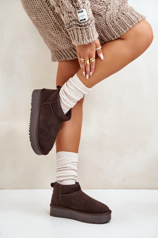 Women's Suede Snow Boots On Platform Brown Nereviana