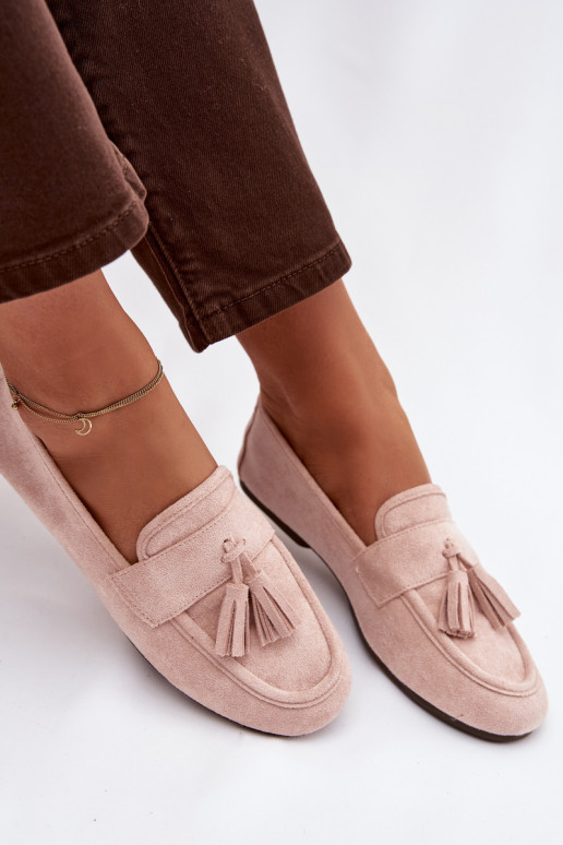 Women's Flat Loafers with Fringes Light Pink Marilisse