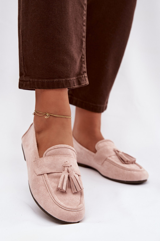 Women's Flat Loafers with Fringes Light Pink Marilisse