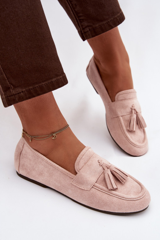 Women's Flat Loafers with Fringes Light Pink Marilisse