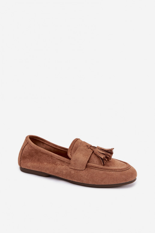 Damskie Flat Loafers with Fringes Brown Marilisse