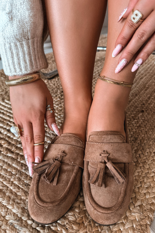 Damskie Flat Loafers with Fringes Brown Marilisse