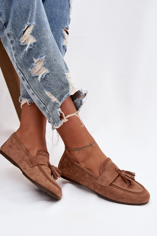 Damskie Flat Loafers with Fringes Brown Marilisse