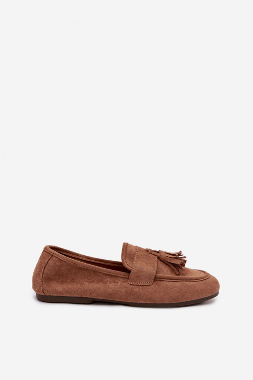 Damskie Flat Loafers with Fringes Brown Marilisse