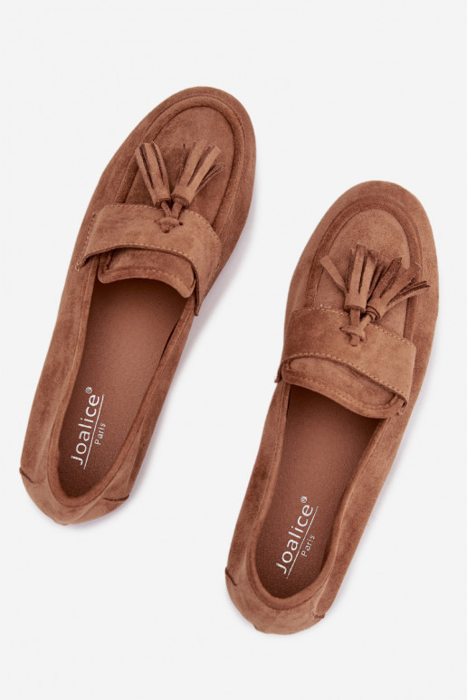 Damskie Flat Loafers with Fringes Brown Marilisse
