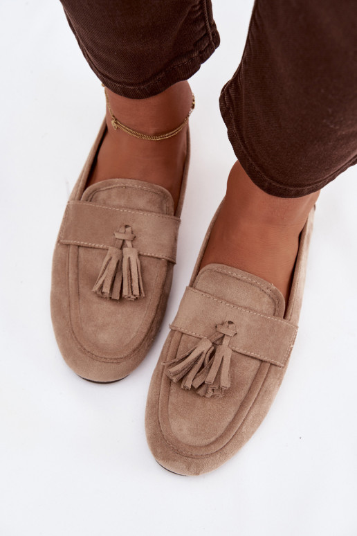 Women's Flat Loafers with Fringes Beige Marilisse