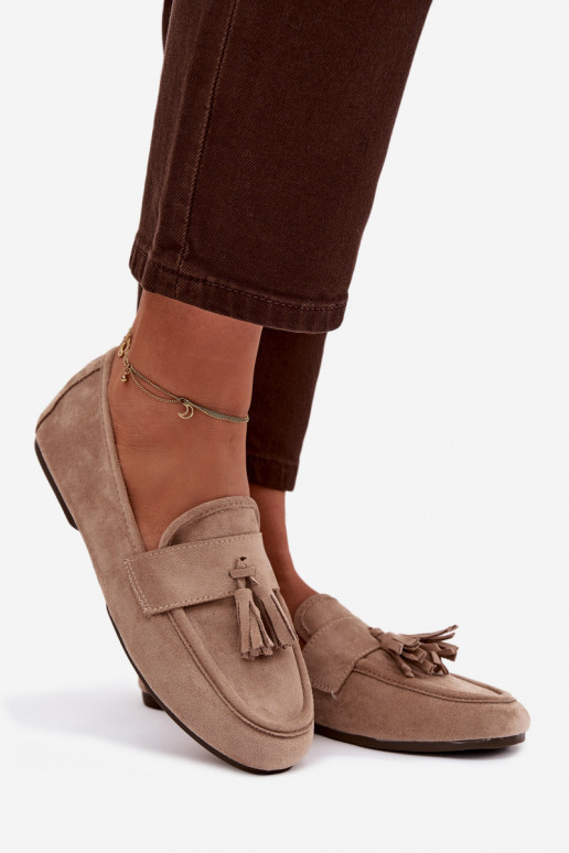 Women's Flat Loafers with Fringes Beige Marilisse