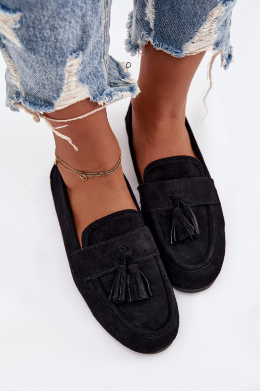 Women's Flat Loafers with Fringes Black Marilisse