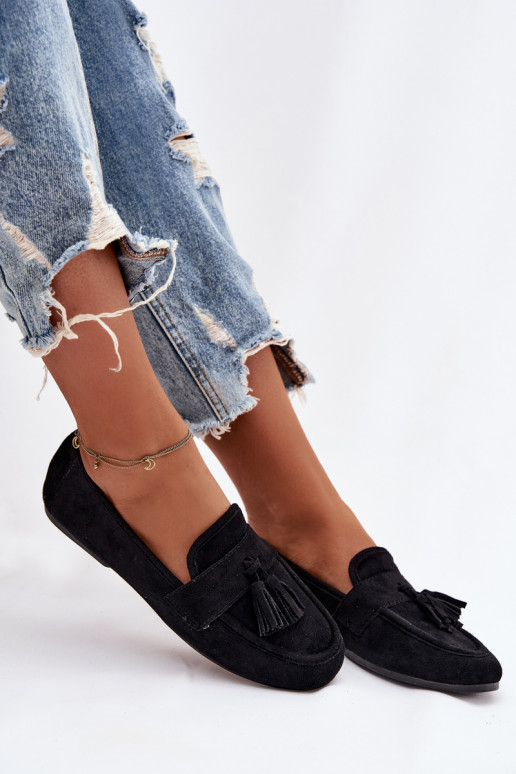 Women's Flat Loafers with Fringes Black Marilisse
