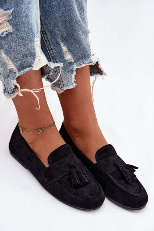 Women's Flat Loafers with Fringes Black Marilisse