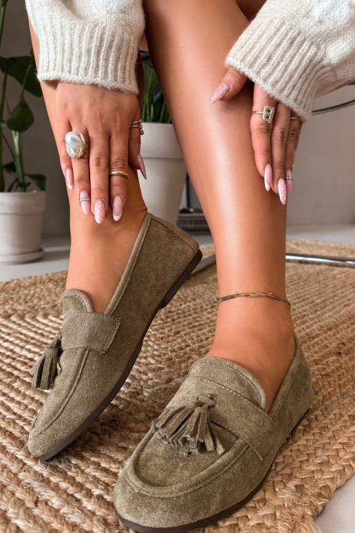 Women's Flat Loafers with Fringes Green Marilisse