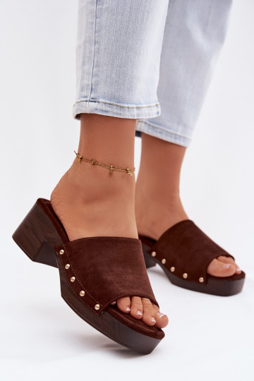 Women's Platform Slippers with Gold Buckles Chocolate Davessa 2