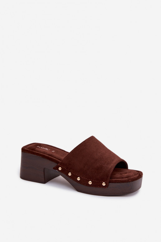 Women's Platform Slippers with Gold Buckles Chocolate Davessa
