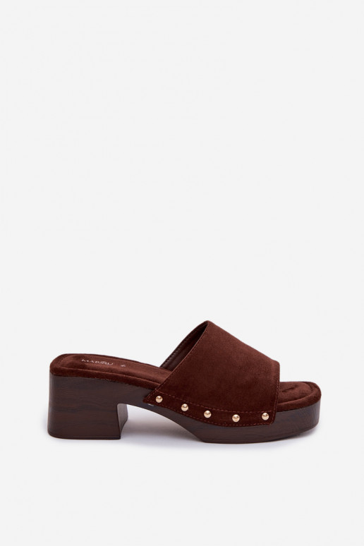Women's Platform Slippers with Gold Buckles Chocolate Davessa