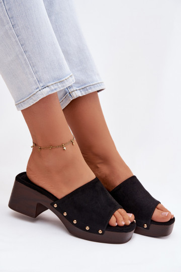 Women's Block Heel Sandals With Gold Buckles Black Davessa