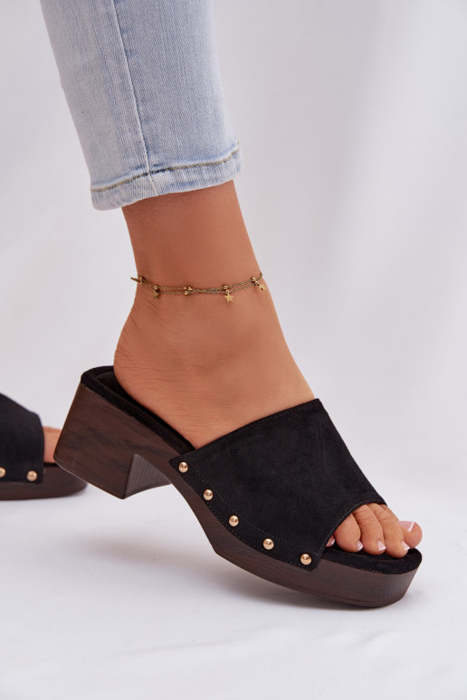 Women's Block Heel Sandals With Gold Buckles Black Davessa