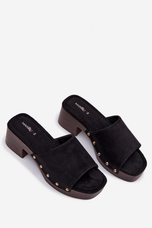 Women's Block Heel Sandals With Gold Buckles Black Davessa